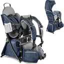 besrey Baby Backpack Carrier, Toddler Hiking Backpack with Safety 3-Height Seat, Adjustable Straps&Waist Belt, Foldable Frame Lightweight Large Capacity Child Carrier for Hiking (Blue/Grey)