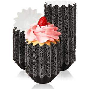 200 Count Cupcake Liners Baking Cup Flared Grease-proof Coated Paper Wave Muffin Wrappers Standard Cupcake Cups for Party, Wedding, Birthday, Christmas (Brown)