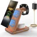 Wireless Charger Station for Samsung Product: JoyGeek 3-in-1 Phone Charging Stand for Galaxy Watch7 Pro/7/6/5/4/3/Active2/1 - S25/S24/S23/S22/S21/S20/S10/S9/S8/Note 20/10/9/8 Z Fold&Flip - Buds 3 Pro (Woodgrain)