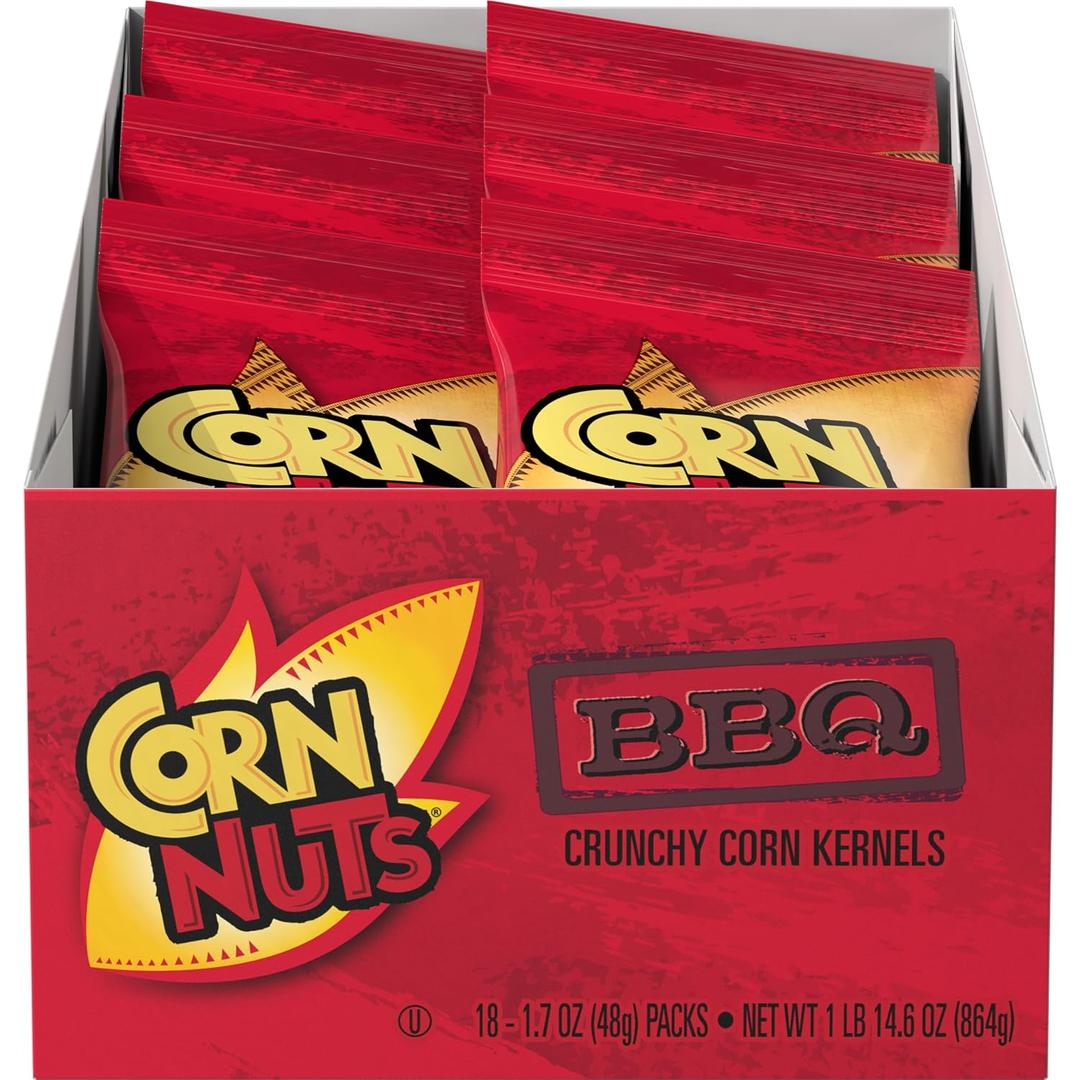 CORN NUTS BBQ Flavored Corn Kernels, Crunchy Corn Snacks, Snack Box, Variety Packs for Adults, 1.7 Oz. (Pack of 18) (EXP 03/20/27)