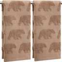 SmoothNovelty 2 Pcs Bear Hand Towels for Bathroom, Brown Cabin Bear Woodland 100% Cotton Absorbent Jacquard Weave Decorative Towels for Bathroom Kitchen Decor Gift, 13.7 x 29.5 Inch