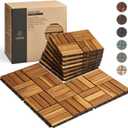 THYOI Premium Deck Tiles, Patio Flooring - Outdoor Waterproof Acacia Wood Tiles for All Weather Use - Balcony, Backyard, Indoor & Outdoor (Square Ft - 10, Golden Teak, 12S)