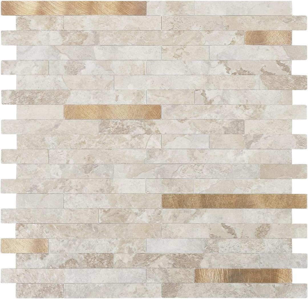 10 Sheets Peel and Stick Backsplash PVC Wall Tile,for Kitchen Backsplash (Dark Beige With Copper)