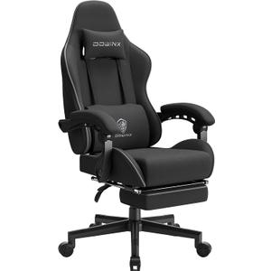 Dowinx Gaming Chair Fabric with Pocket Spring Cushion, Massage Game Chair Cloth with Headrest, Ergonomic Computer Chair with Footrest 290LBS, Black, Standard