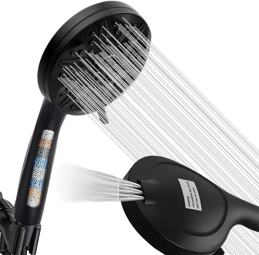 Matte Black Filtered Handheld Shower Head 10 Spray Modes with Rain & Massage, Built-in Filter, Anti-Clog Nozzles, Power Rinse for Tile & Pets, Easy to Install