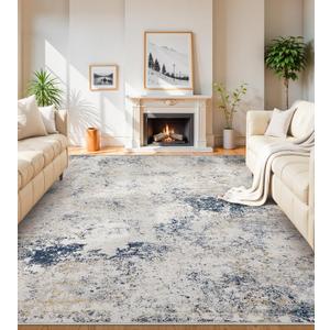 10x14 Washable Area Rugs - Modern Abstract Large Rugs for Living Room Non-Slip Low Pile Soft Machine Washable Carpet for Bedroom, Under Dining Table, Nursery, Farmhouse (10'x14' Beige Blue)