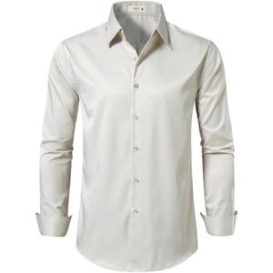 Men's Dress Shirts Formal Slim Fit Stretch Long Sleeve Button Down Shirt for Men Wrinkle Free Collar Business Shirts (M)