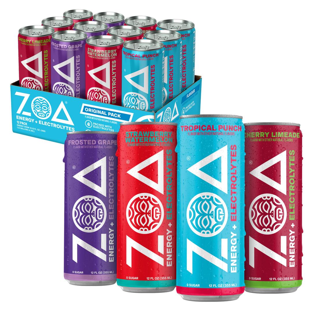 ZOA Zero Sugar Energy Drink, Variety Pack, 12 Pack, 12 Fl Oz Exp. 08/09/2026