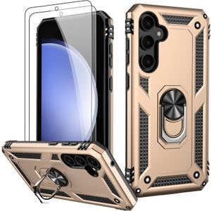 LUMARKE for Galaxy S23 FE Case with Screen Protector, Pass 16ft. Drop Tested Military Grade Protective Phone Cover with Magnetic Ring Kickstand Compatible with Car Mount Holder Gold 2 Packs
