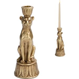 Candle Stick Holder Table Decor - Leopard Resin Modern Golden Candlestick Holder Coffee Table Decor Gold Candle Stand for Living Room 3.25 x 3.25 x 9.25 Inch Guichifun