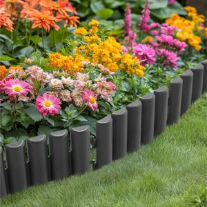 Navaris Garden Edging - Wood Design Flowerbed Garden Edging Plastic - Border Fence for Flower Beds - Borders Decorative Landscape Garden Bed Divider - 30x Stakes Set - Charcoal