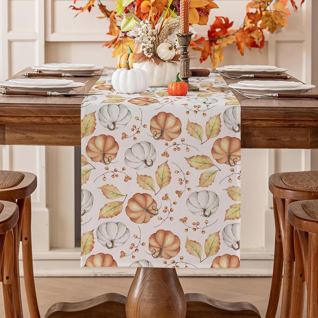 Romanstile Orange Pumpkin Fall Table Runner 13 x 36 Inch, Autumn Thanksgiving Harvest Farmhouse Style Table Decoration for Dining, Holiday, Party Decor