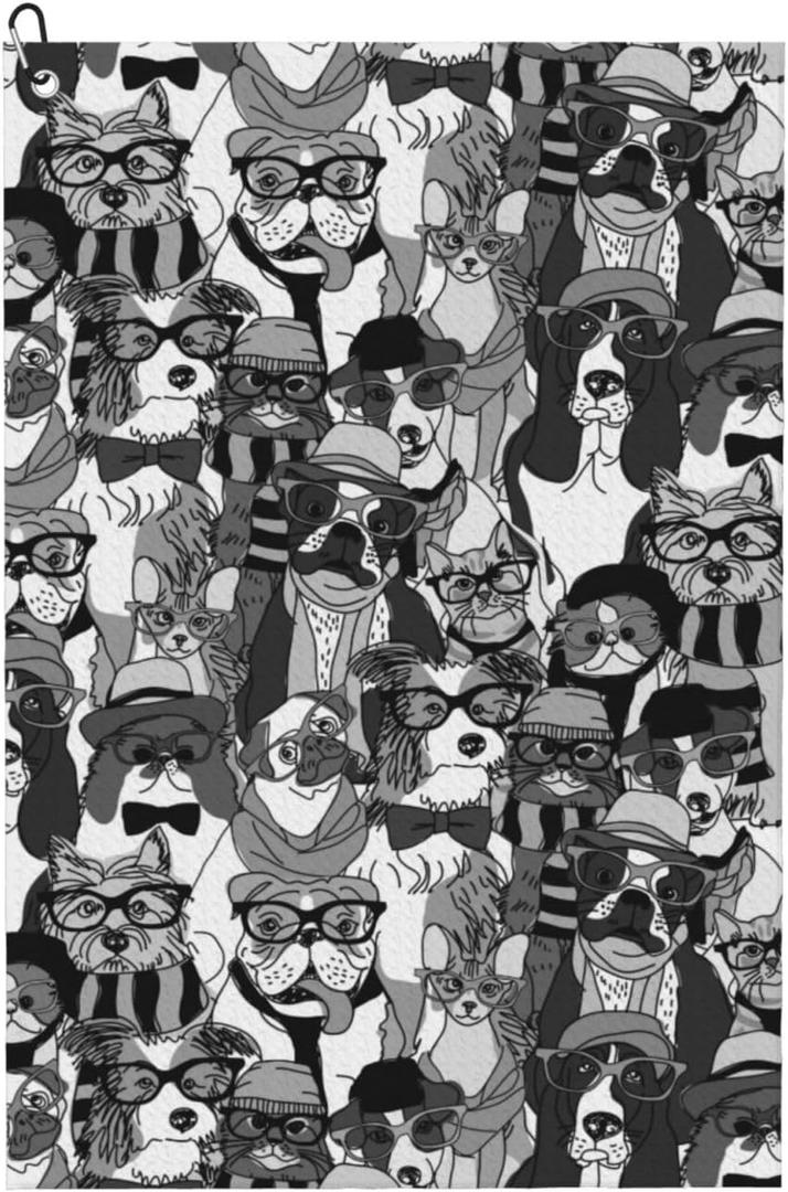 Dogs Black White Photos Golf Towel with Clip for Men Women Absorbent Microfiber Golf Towels for Golf Bags Quick Drying Sports Golf Bag Towels Golf Accessories Gift, 24 x 16 Inch