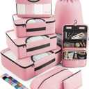 8 Set Packing Cubes for Travel Essentials, Pink Suitcase Organizer Bags in 4 Sizes, Carry-On Luggage Accessories with Large Laundry & Hanging Toiletry Bag, Must-Have for Airplane, Road Trip