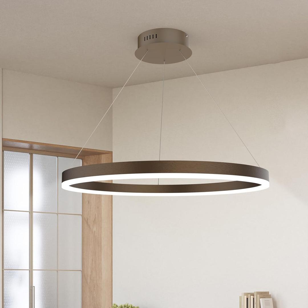 JS NOVA JUNS Modern LED Chandelier 23.6’’ Hanging Pendant Lights Height Adjustable Ceiling Light for Kitchen Island Entryway Dinning Living Room Bedroom Foyer, Bronze