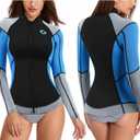 CtriLady Wetsuit Top 1.5mm High-Necked Women Wetsuit Long Sleeve Jacket Neoprene Wetsuits with Front Zipper for Swimming Diving Surfing Boating Kayaking Snorkeling (XX-Large, Blue)