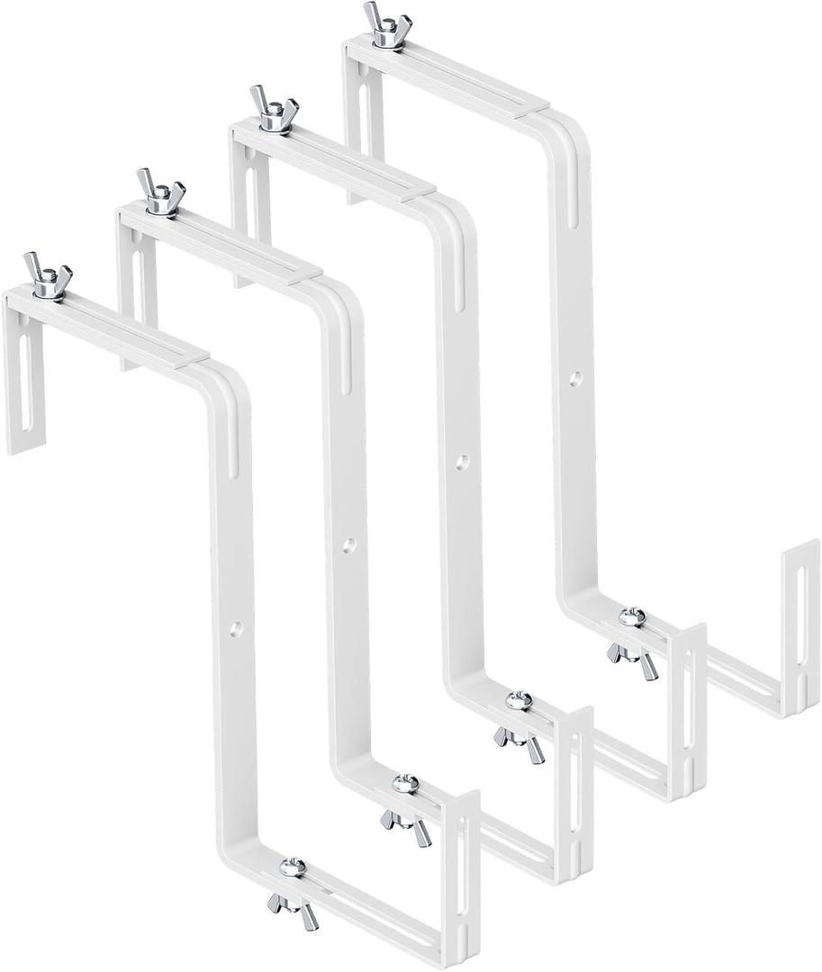 Adjustable Planter Box Brackets,Enhanced Bottom Support,Universal Outdoor Hanging Brackets,Flower Box Brackets for Fence Railings, Windowsill, Patio, Garden,Balcony. (White)
