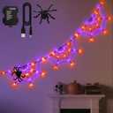 Halloween Decorations Spider Web Lights 6FT 60LED Battery Operated/USB Powered with Black Spider with Timer 8 Modes Indoor Outdoor for Halloween Decor, Orange&Purple