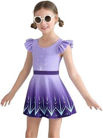 Ghteas Girls One Piece Swimsuits with Skirt UPF 50+ Floral Bright Bathing Suits for 3-10 Years, Size 140