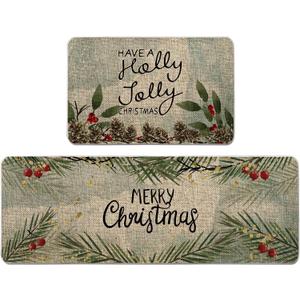 Christmas Kitchen Rug Have A Holly Jolly Christmas Kitchen Mat Set of 2 Merry Christmas Winter Farmhouse Party Floor Mat for Home Kitchen Bathroom Decorations - 17x27 and 17x47 Inch