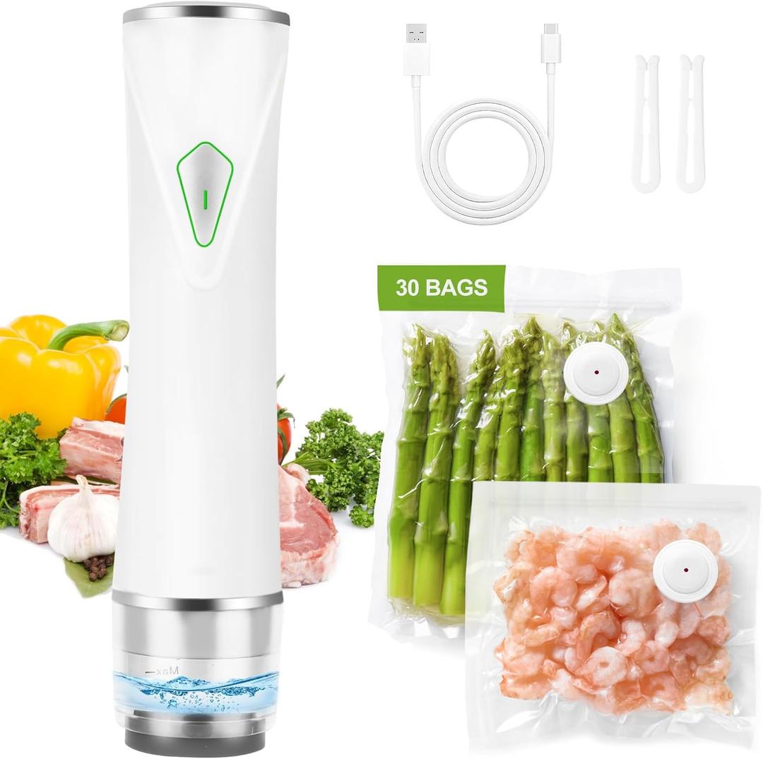 Compact Vacuum Sealer Machine for Food Storage, 5S Fast Seal Powerful Food Vacuum Sealer with 30 Reusable Vacuum Bags, Automatic Handheld Food Saver for Storage, 10X Fresh, Sous Vide, Gift Etc.