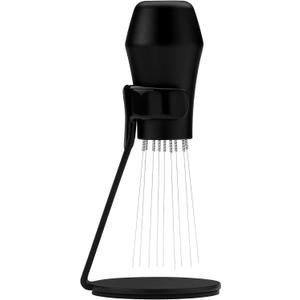 Normcore WDT Distribution Tool with Stand V3-9 Prong Needle Espresso Stirrer - 18 Needles 0.25mm / 0.3mm Thick Spring Wires - Weiss Distribution Technique - Anodized Aluminum Handle (Black)