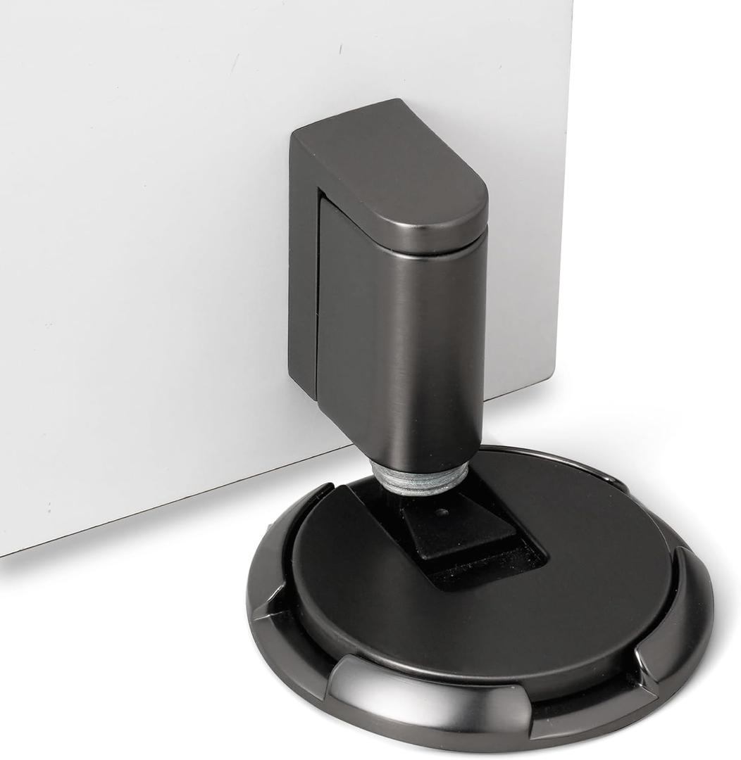 Windproof Door Stopper Indoor Heavy Duty Floor Door Stop Keep Door Open Mechanical No Drilling Door Stopper with Screws and 3M Adhesive, 2 Pack, Grey (Gray)
