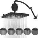 Hibbent Rain Filtered Shower Head, 13'' High Pressure Rainfall 5 Modes Showerhead with 16" Shower Head Extension Arm, Solid Brass Adjustable Shower Arm Extender, 20 Stage Shower Filter, Matte Black