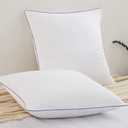 DAUAOTO Euro Shams 26"x26" Square Pillow Cushion Cover 2 Pieces Set Microfiber (White with Decorative Navy Piping)
