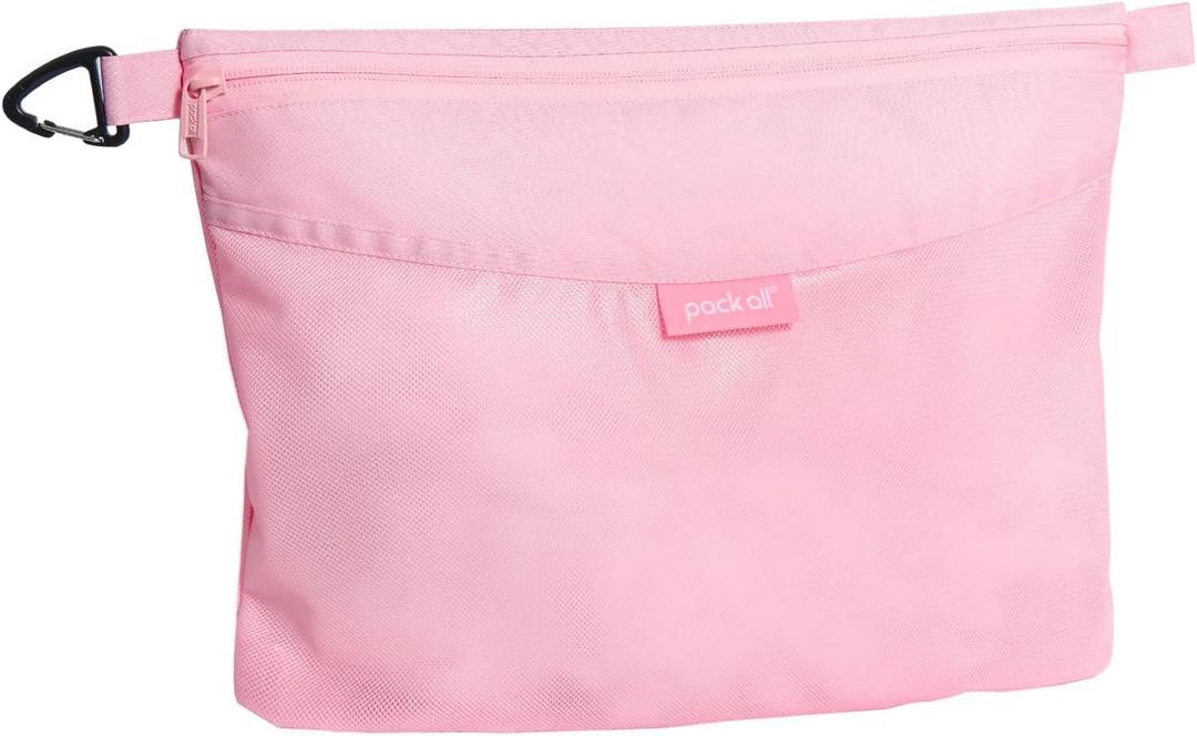 Pack All Water-resistant Material Zipper Pouch, Mesh Zipper Bags for Storage, Travel, Office (Pink, Large)