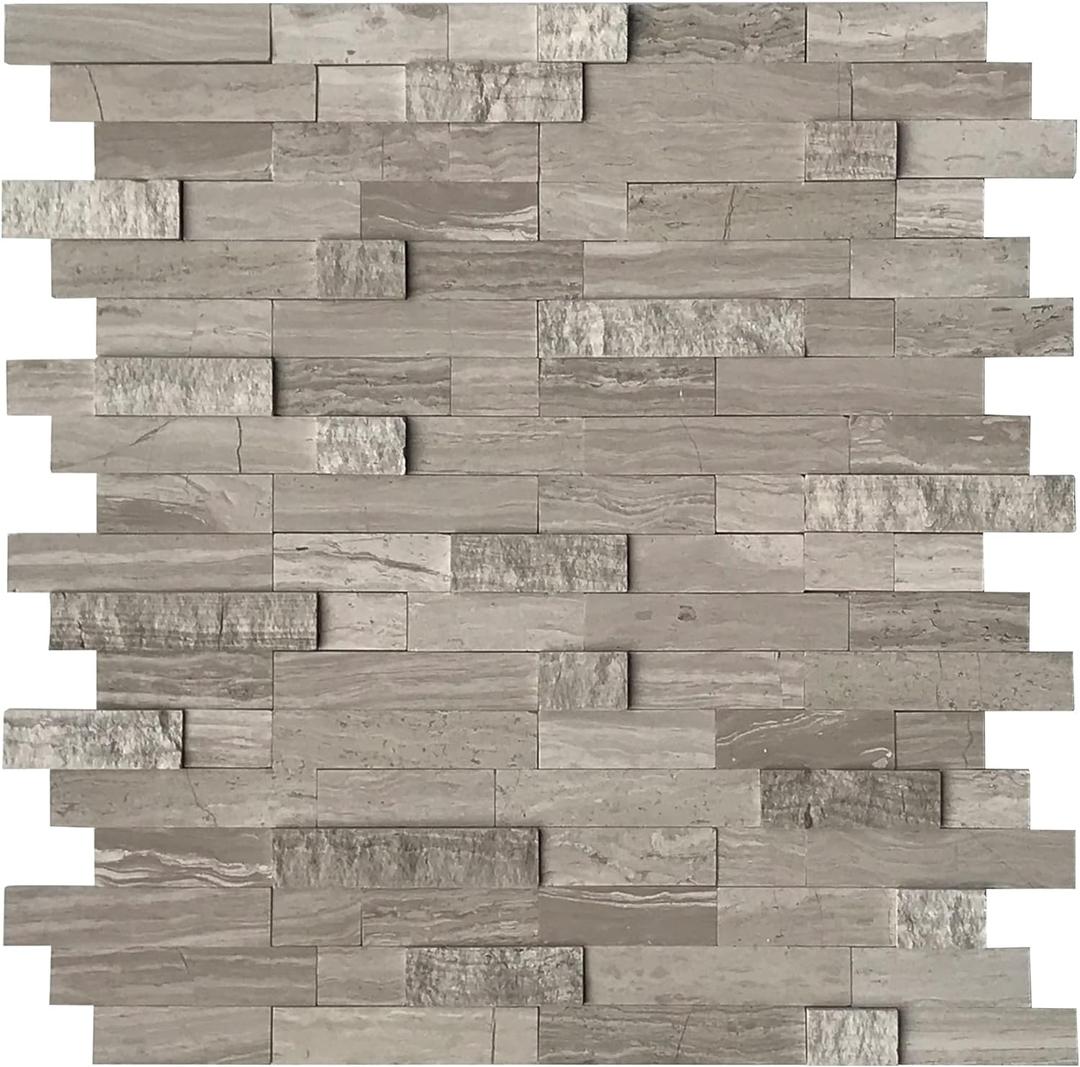SUNWINGS 5-Sheet Peel and Stick Mosaic Natural 3D Stone Self Adhesive Marble Tiles, 11.5" x 10.7" Stick on Backsplash for Kitchen Bathroom Fireplace Vanity, Mixed Tan
