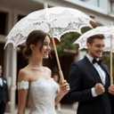 BABEYOND Lace Umbrella Parasol Vintage Wedding Bridal Umbrella for Decoration Photo Lady Costume 1920s Party (White), One Size