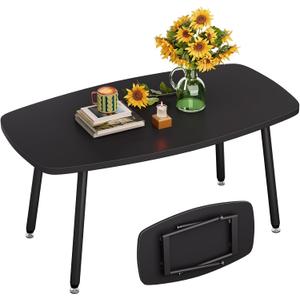 WOHOMO Folding Coffee Table 39.3'' Black Coffee Tables for Living Room Portable Simple Modern Rectangular Center Table for Small Spaces, No Assembly, Black