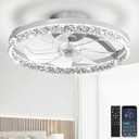 Ceiling Fans with Lights and Remote Low Profile Flush Mount LED Ceiling Fan with Lights 3000K-6500K Dimmable Foldable Fandelier Light 6 Wind Speeds Night Light for Bedroom Living Room White