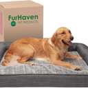 Furhaven Cooling Gel Dog Bed for Large Dogs w/ Removable Bolsters & Washable Cover, For Dogs Up to 95 lbs - Luxe Faux Fur & Performance Linen Sofa - Charcoal, Jumbo/XL