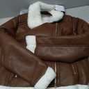 Women's Faux Shearing Moto Jacket Thick Fur Lined Coat Sherpa Leather Jacket (104 Brown) s