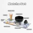 Matcha Set 8-Piece Japanese Tea Ceremony Kit with Ceramic Bowl, Bamboo Whisk & Holder, 2 Scoops, Strainer, Tea Cloth - Complete Gift Set for Traditional Brewing(Gradient Black)