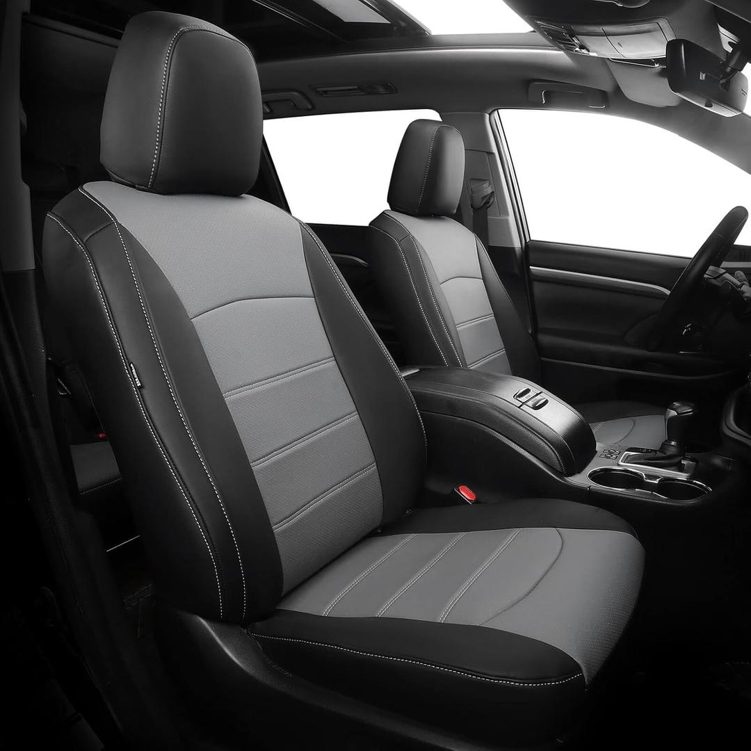 Seat Covers for Toyota Highlander 2014-2019 8 Seater Full Set Faux Leather Custom Car Seat Cover Protector Accessories - 3-Row Second Row 40/60 Split Bench - Black Grey