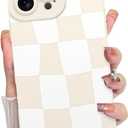 KANGHAR Compatible with iPhone 16 Pro Case, Silicone Checkered Cute Pattern, Camera Protection Soft Slim Phone Cover for Girls Women -White