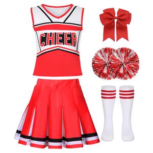 Cheerleader Costume for Girls Cheerleading Outfit Kids Halloween Party Birthday Gift
