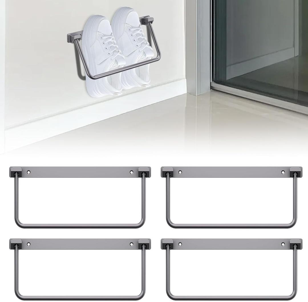 SKTYANTS 12 Inch Wall Mounted RV Shoe Rack Foldable Aluminum Shelf Camper Trailer Shoe Holder Organizer with Screws Accessories (4 Pack)