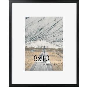 8x10 Picture Frame - Metal Frame With Mat 5x7 | 8 x 10 Aluminum Photo Frame | Plexiglass And Hanging Hardware Included | Black 8x10 Picture Frame | Black