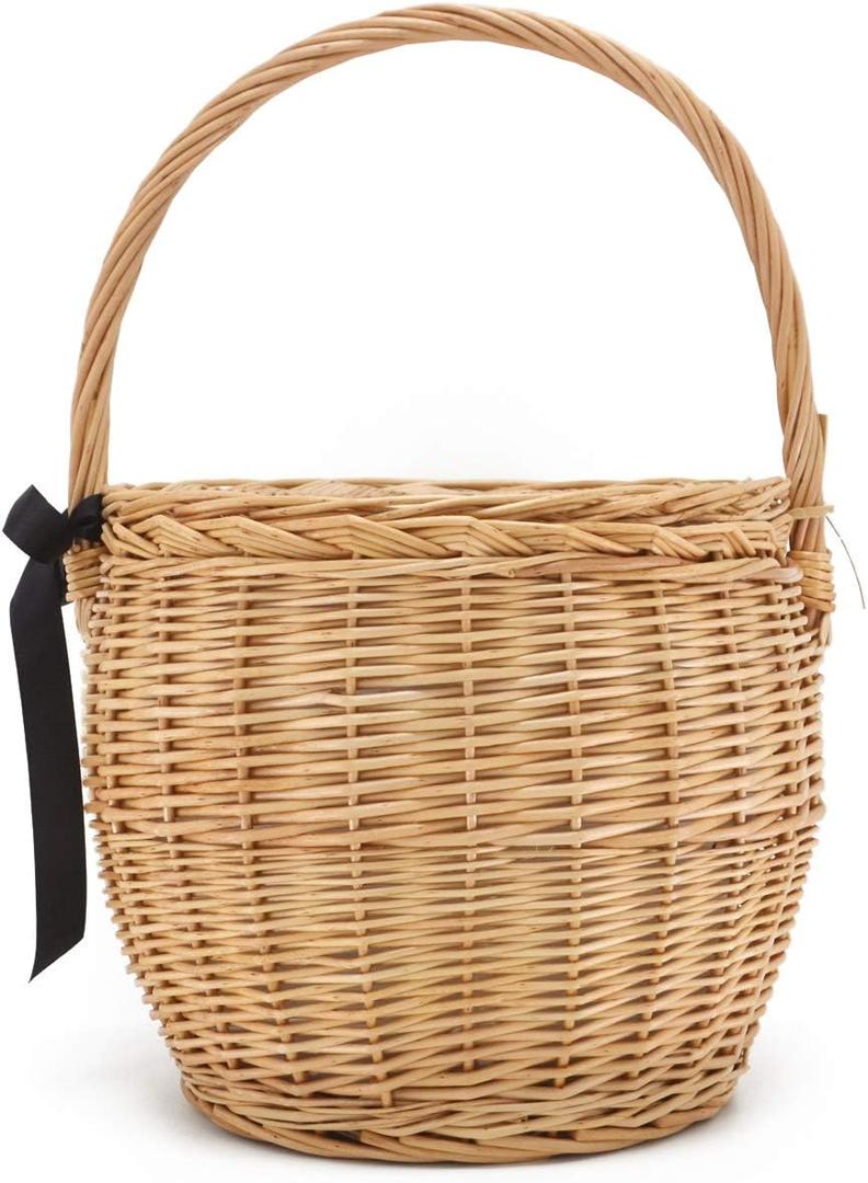 Miuco Womens Wicker Basket Bag Handmade Straw Rattan Bamboo Bag With Lid Handbag (Small, Natural)