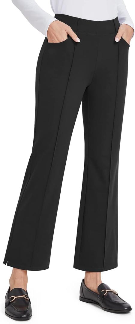 G4Free Dress Work Pants Women Yoga Business Casual Pants with Pockets Strechy Flare Wide Leg Ankle Pants 25"/27"/29" (Medium, Black)