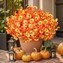Alupssuc 40 Bundles Artificial Fall Flowers for Outdoors Autumn Decorations, Fake Big Pansies Silk Plants UV Resistant Realistic Faux Flowers Plants for Planter Porch Patio Window Decor, Autumn Orange