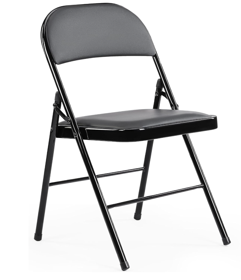 Sweetcrispy Folding Chair 2 Pack, Leather Padded Folding Chairs, Sturdy Metal Foldable Chairs, Easy to Use and Store, Outdoor and Indoor, for Home, Office, Party, Comfy, Black