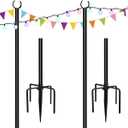10ft String Light Poles for Soft Surfaces, Light Poles for Outdoor String Light, Perfect for Garden, Backyard, and Patio Lighting Stand for Parties, Wedding - Matte Black Finish - 2 Pack