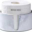 Natural White Marble Textures Toilet Paper Holder Stand for Bathroom Countertop or Floating Shelves,Toilet Top Decorative Roll Organizer Mega Roll 5.5 Inches or Less, Free Standing Mega Roll Storage