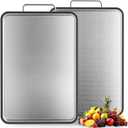INZOO Double-Sided Stainless Steel Cutting Board for Kitchen, 16''×11'' Scratch-Resistant Cutting Board for Meat, Vegetables & Fruits, Rust-Resistant Chopping Board with Juice Groove on Both Sides