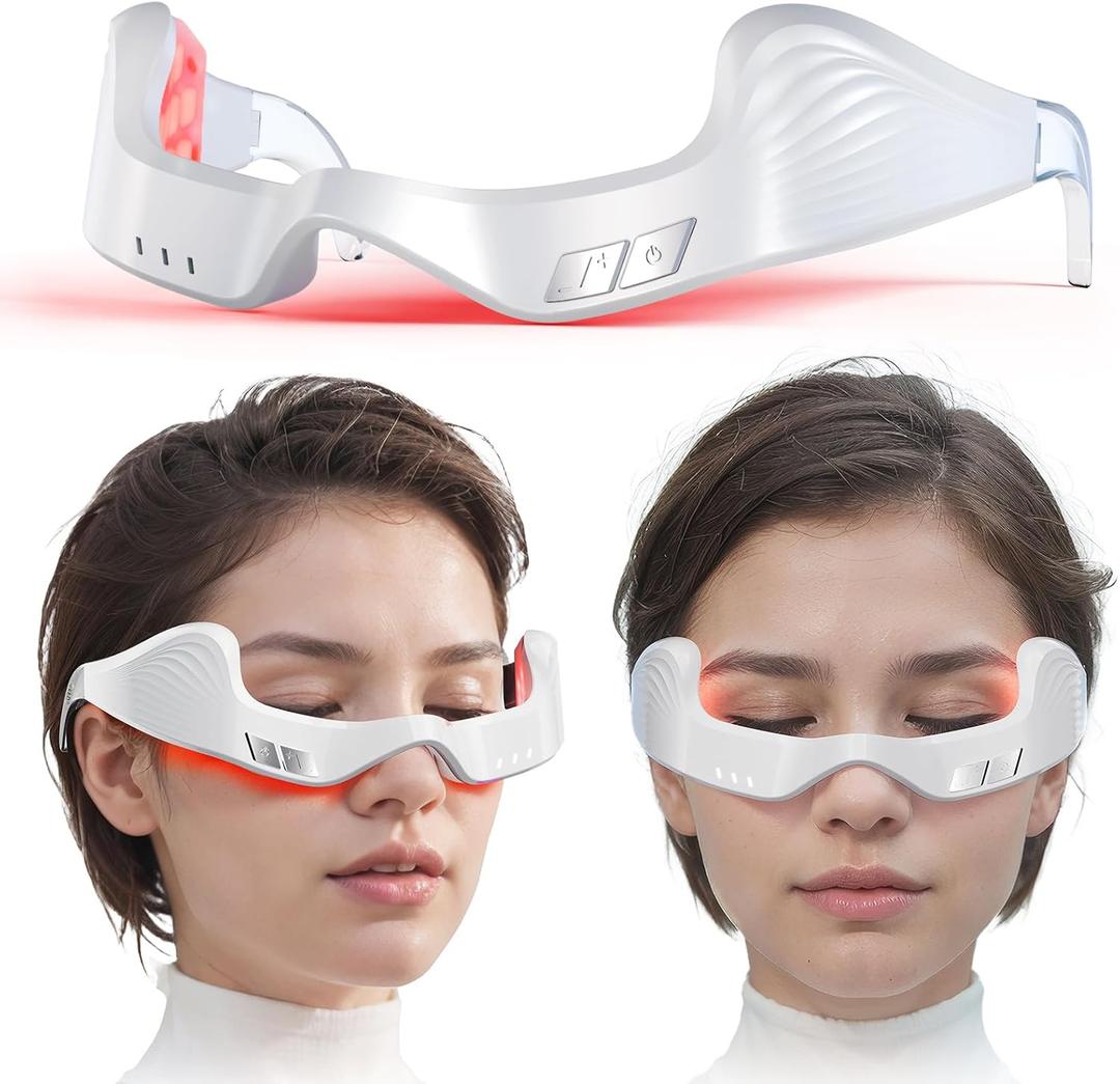 Under Eye Red Light Therapy Device, Facial red Light Therapy for reducing Dark Circles and Puffiness, Smoothing fine Lines, Eye Massager with Glasses Strap